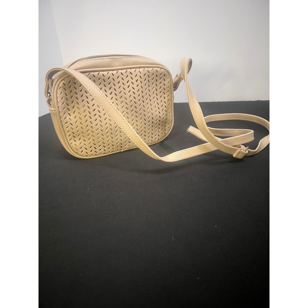 Summer & Rose Beige Perforated Laser Cut Crossbody Bag with Tassel Accent